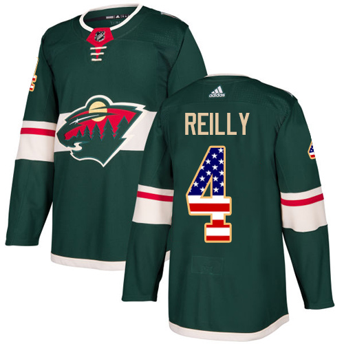Adidas Wild #4 Mike Reilly Green Home Authentic USA Flag Stitched NHL Jersey